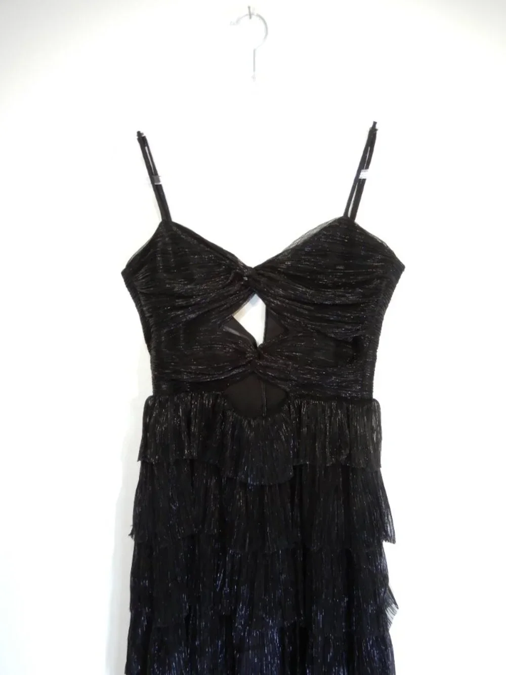 Gianni Bini Grace DRESS Sz 6 Metallic Plisse Sweetheart Neck Cut-Out Tiered NEW - Picture 9 of 11